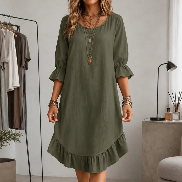 Florenza – Ruffle Hem Midi Dress with Bell Sleeves