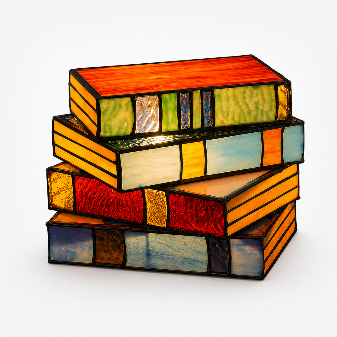 Lumira – Stained Glass Book Stack Table Lamp for Bedside & Reading Book