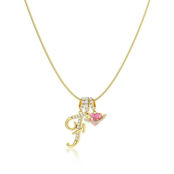 LUMARA – 3-Layer Initial Necklace with Pink Heart Zircon