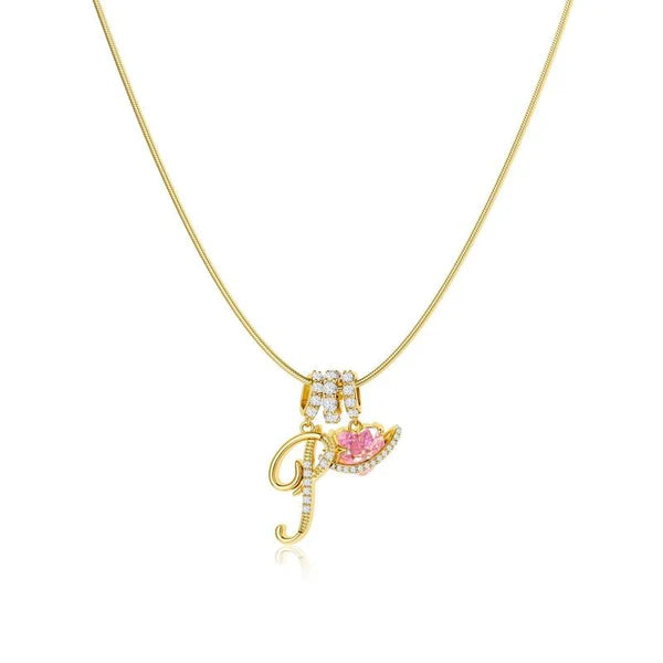LUMARA – 3-Layer Initial Necklace with Pink Heart Zircon