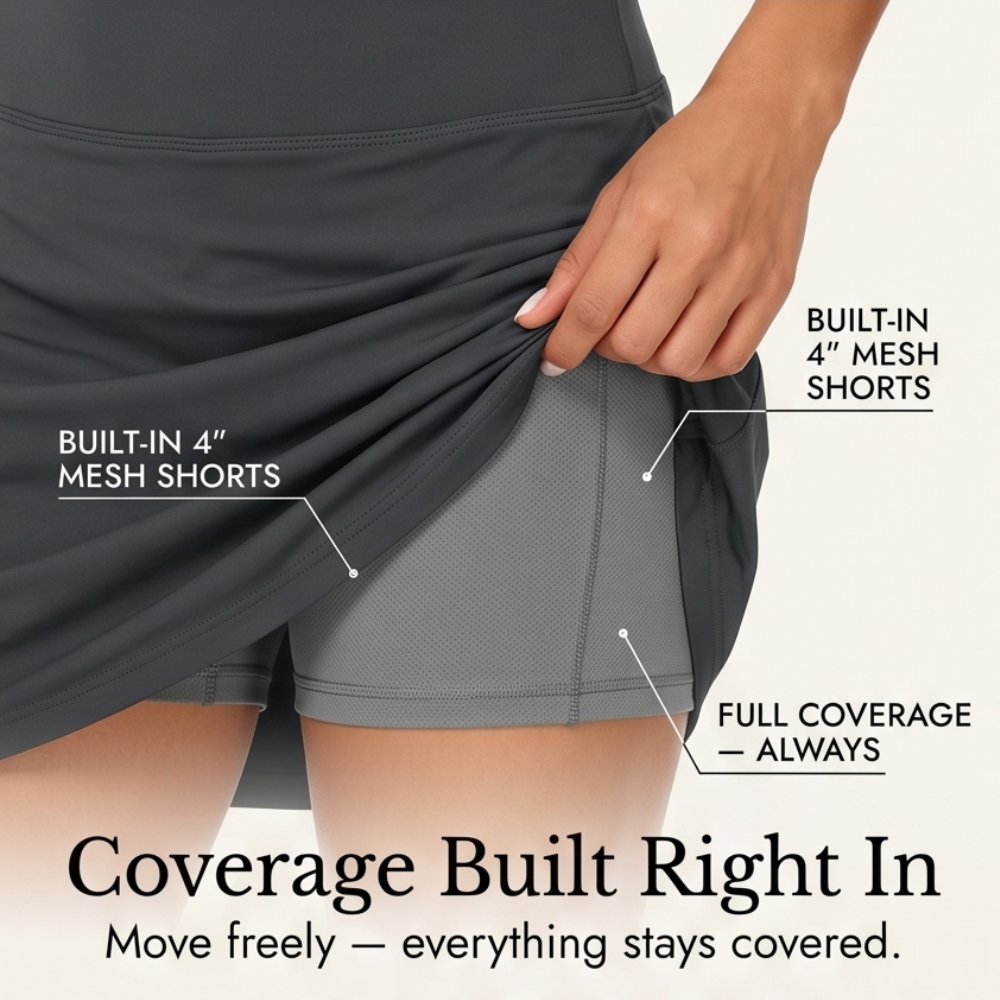 Moteepi - Women's Knee-Length Skort with Built-In Shorts
