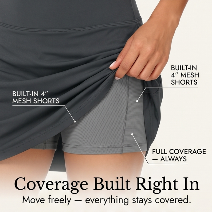 Moteepi - Women's Knee-Length Skort with Built-In Shorts