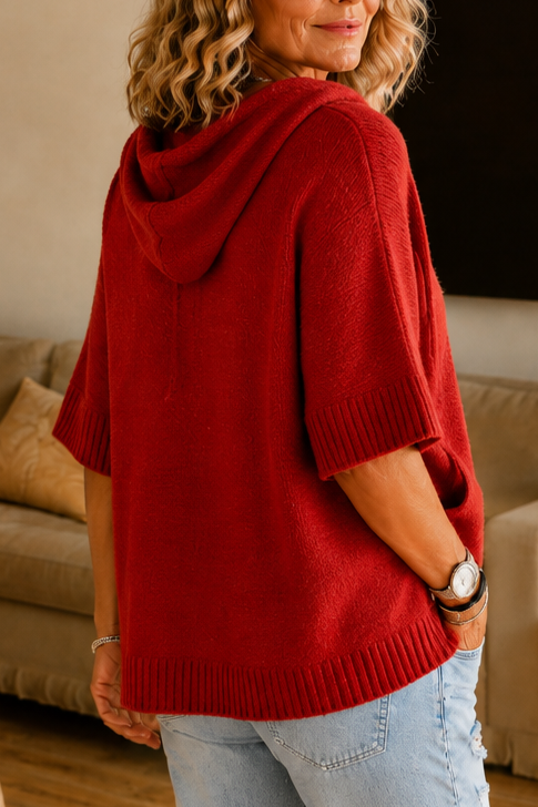 Loungel – Distressed Open-Knit Drawstring Hoodie