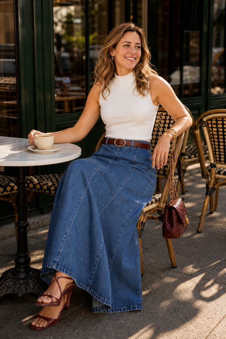 Wearbella – High-Waist A-Line Denim Maxi Skirt