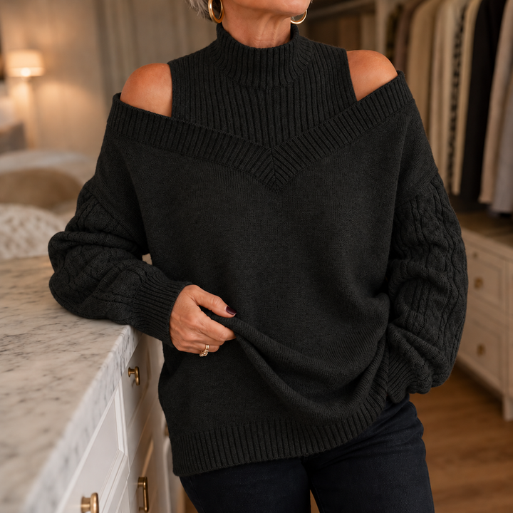 Veluna – Off-Shoulder Cable-Knit Sweater