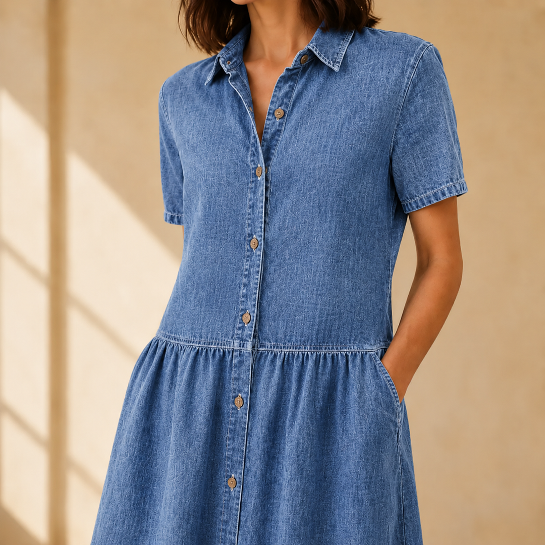 Everly – Shirt Dress with Pockets A-Line Midi Button Front