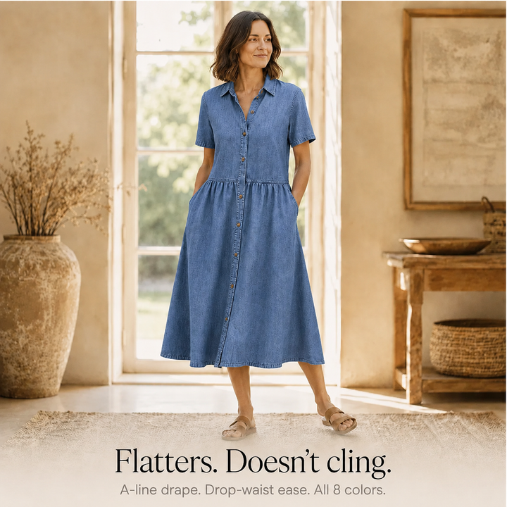 Everly – Shirt Dress with Pockets A-Line Midi Button Front
