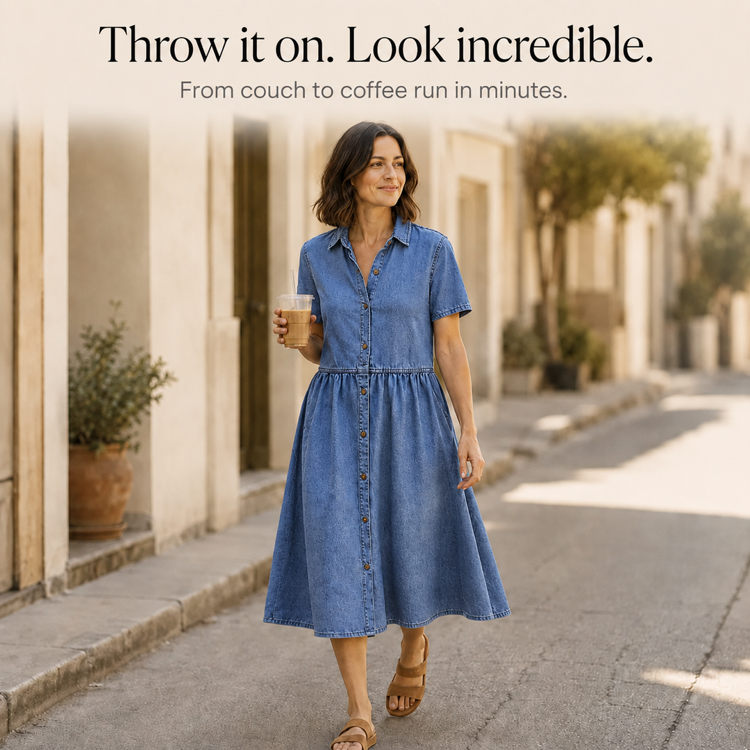 Everly – Shirt Dress with Pockets A-Line Midi Button Front