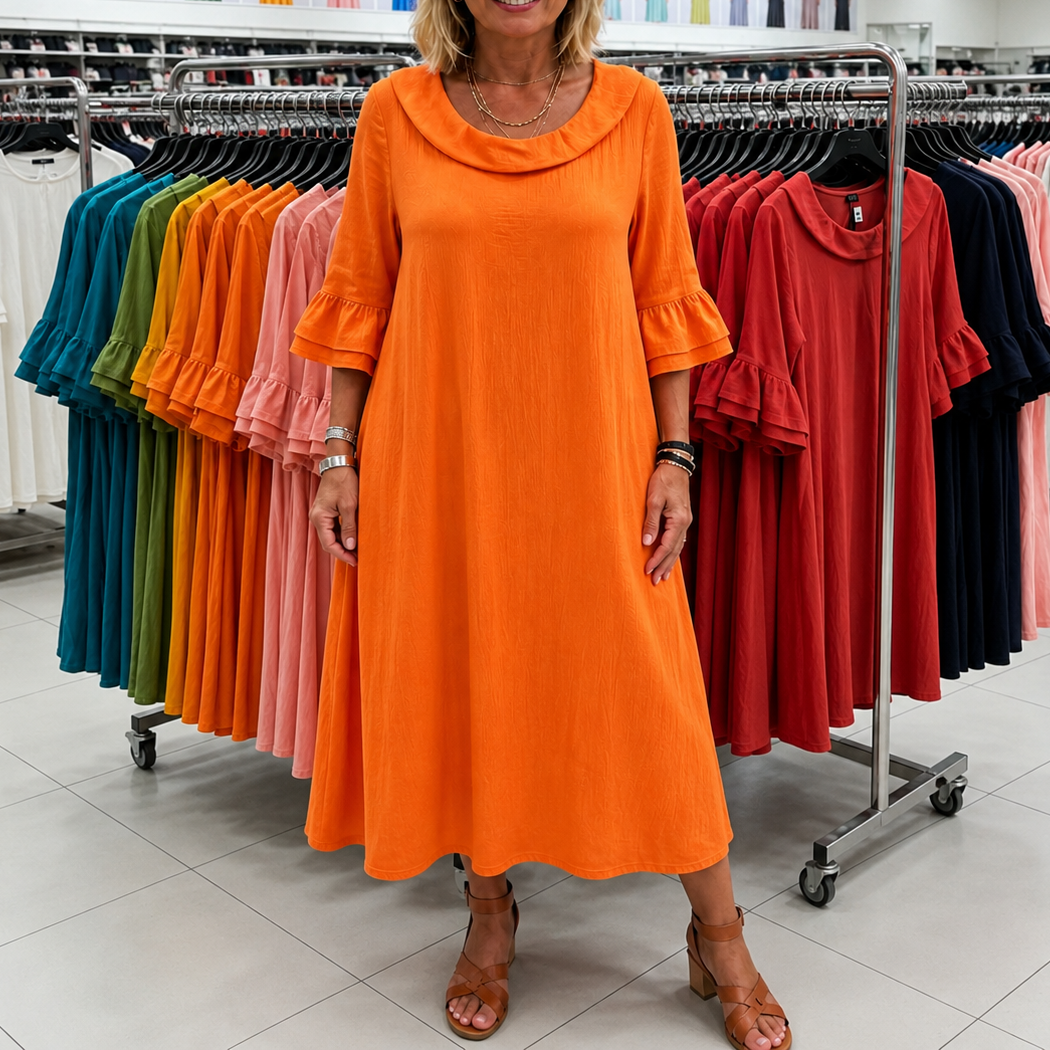 Solvane – A-Line Round Neck Midi Dress