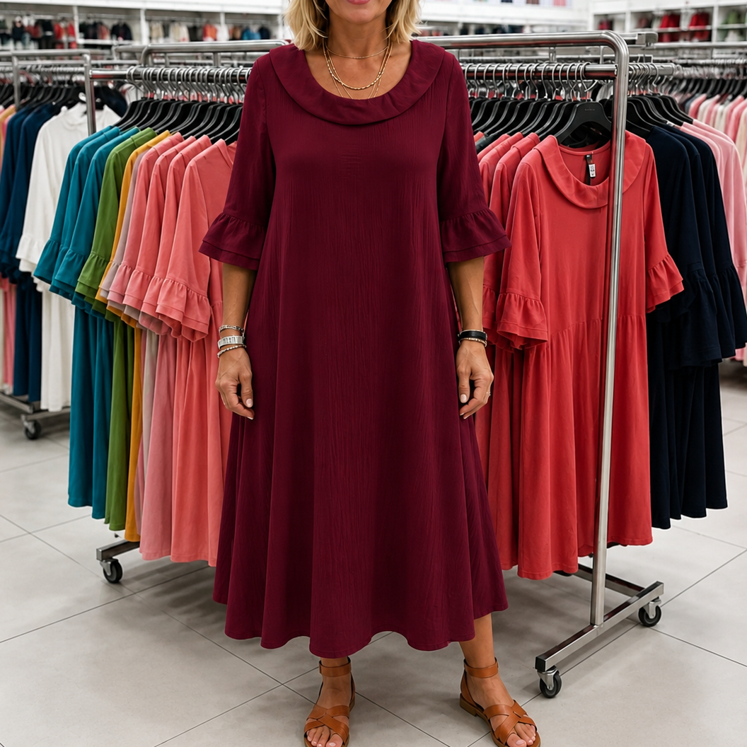 Solvane – A-Line Round Neck Midi Dress