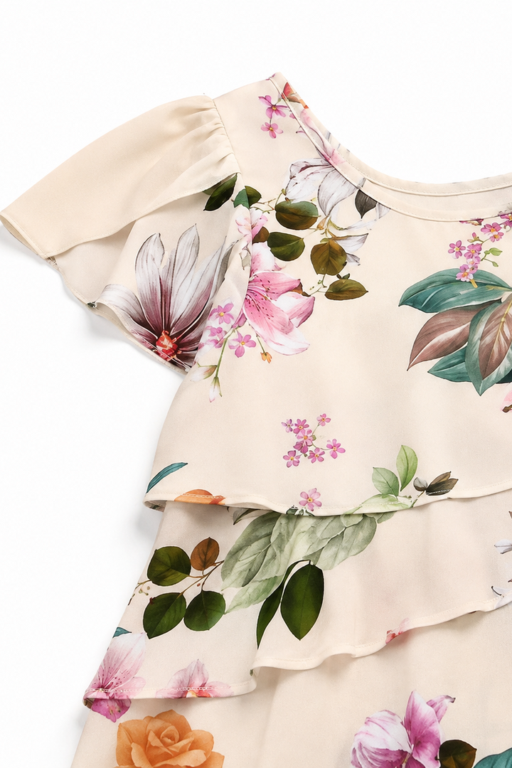 Cascalia – Tiered Floral Cascade Midi Dress