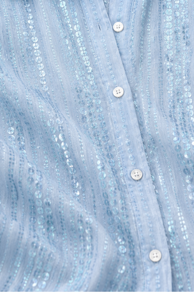 Luxelia – Sequin-Stripe Long Sleeve Button