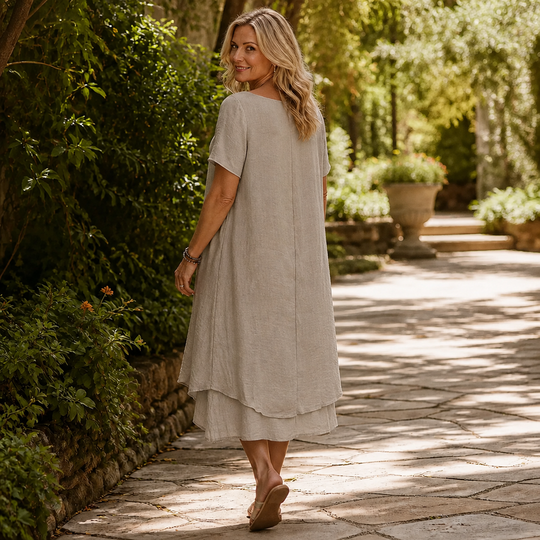 Linora – Double Hem A-Line Cotton-Linen Dress