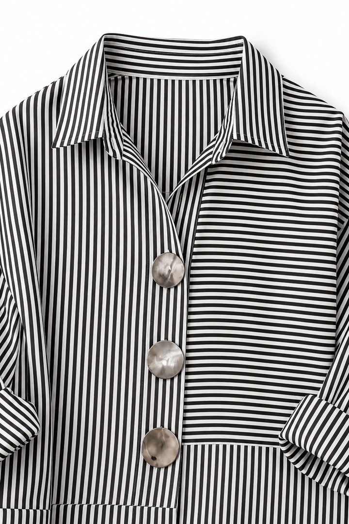 Veyrastripe – Irregular Stripe Stand Collar Shirt