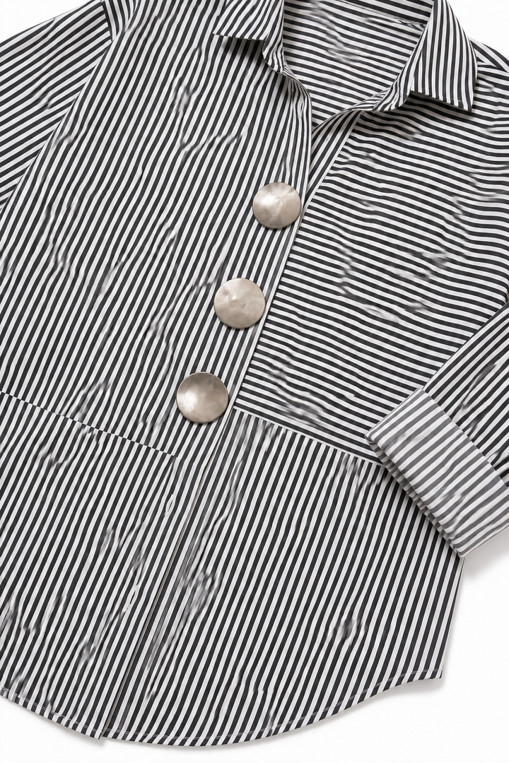 Veyrastripe – Irregular Stripe Stand Collar Shirt