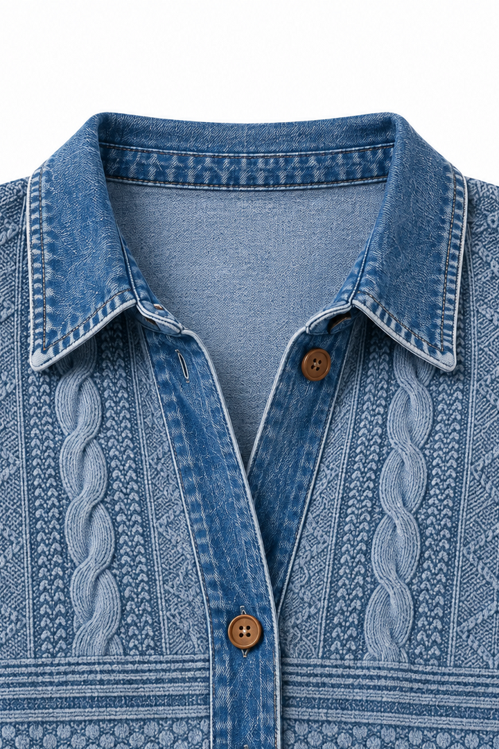 Layerlyn – Denim Patchwork Textured Knit Blouse