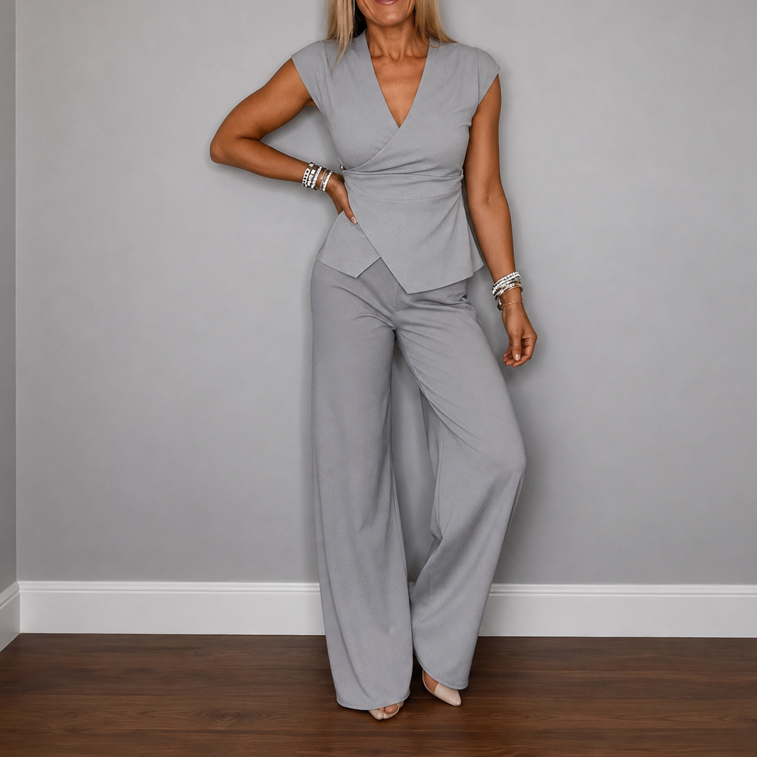 Linelle – Wrap Top And Wide-Leg Linen Set