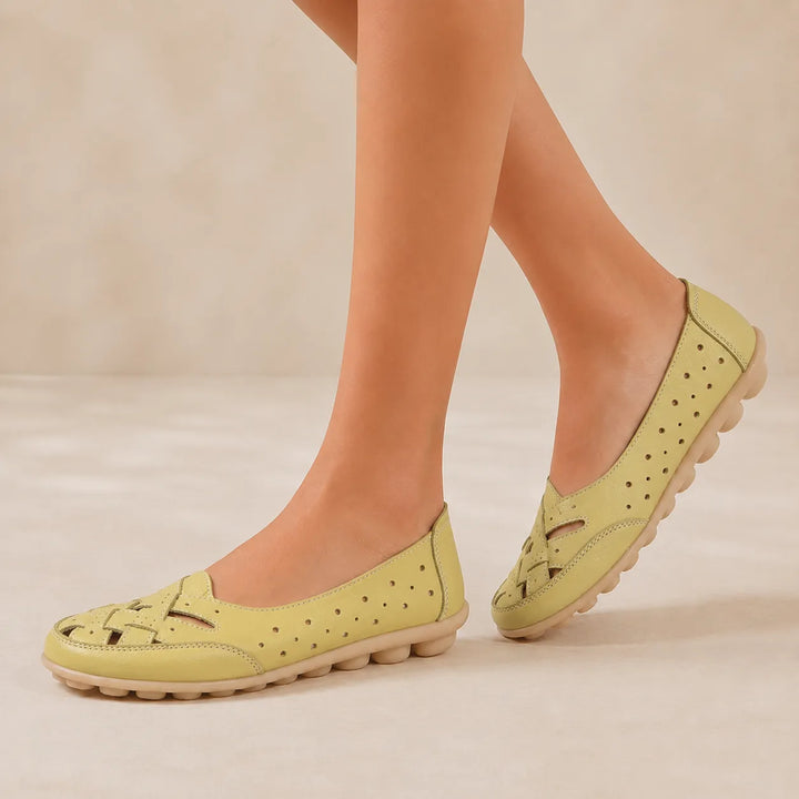 Wearbella – Perforated Woven Low-Cut Flat Loafers