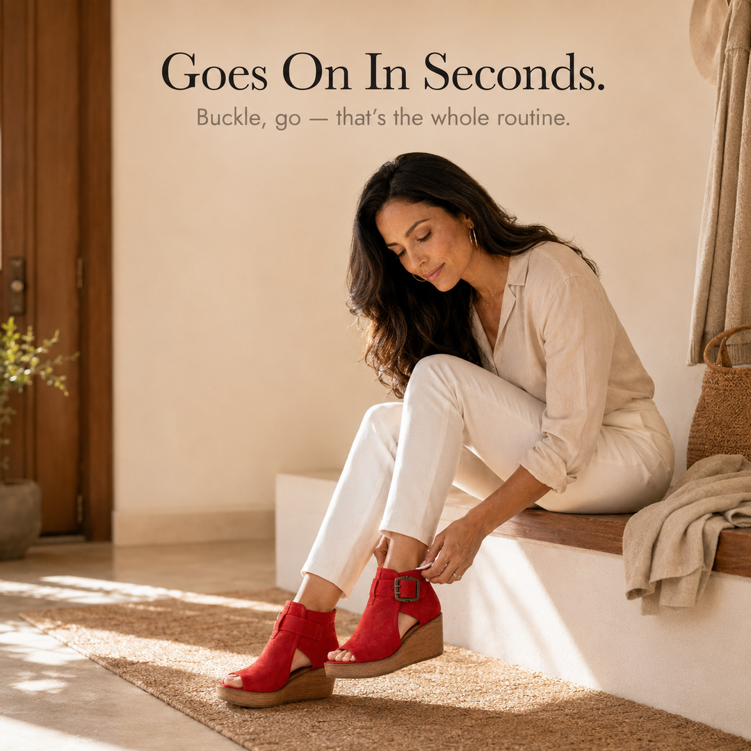 Elsera – Peep-Toe Platform Wedges with Buckle Detail (EDIT)