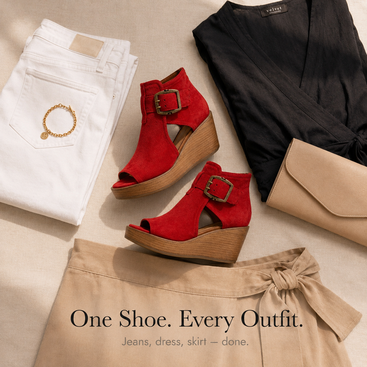 Elsera – Peep-Toe Platform Wedges with Buckle Detail (EDIT)
