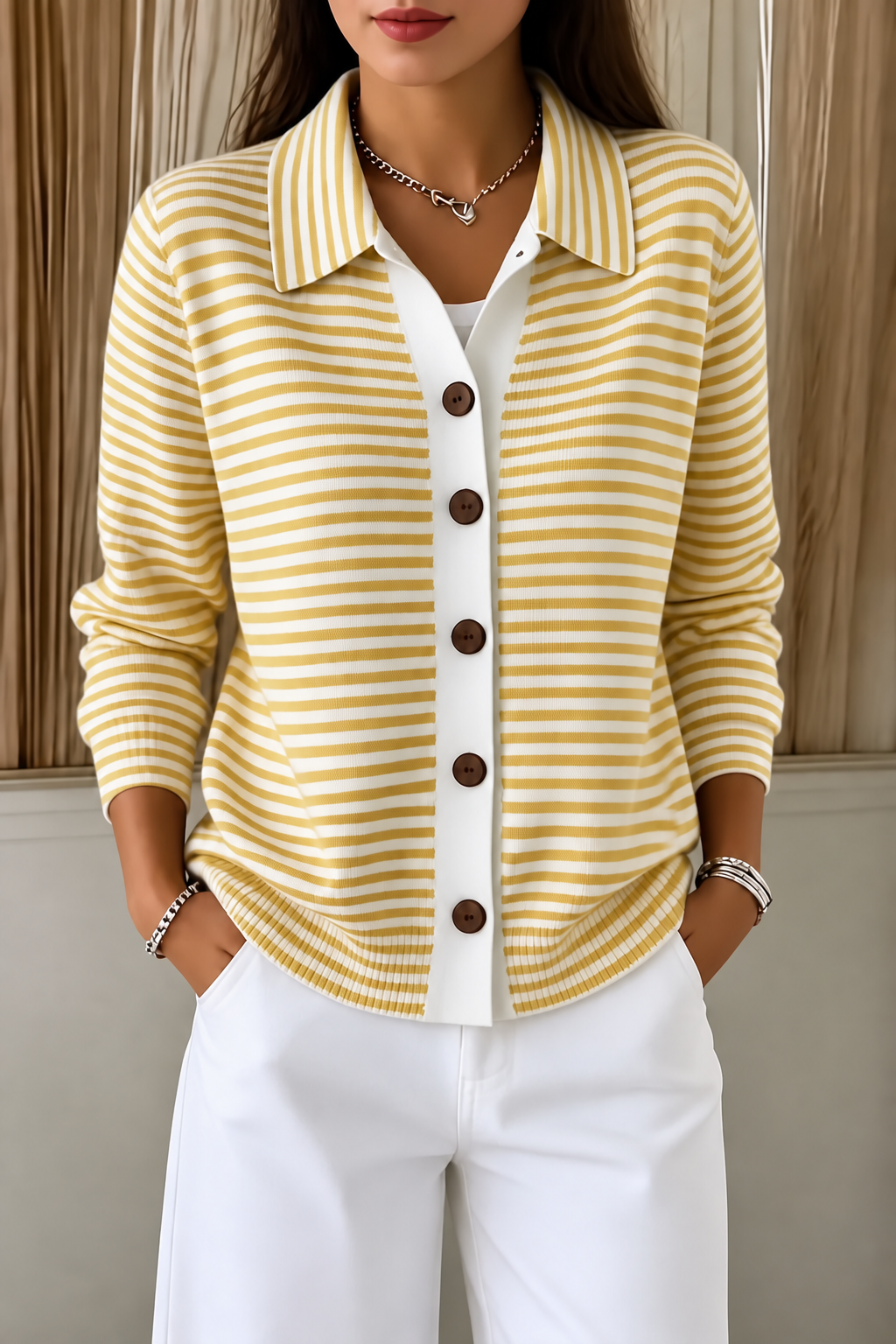 Wearbella – Striped Open-Front Knit Cardigan