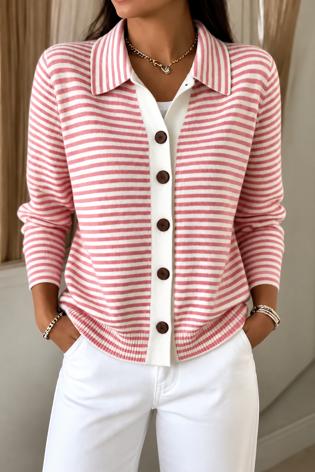 Wearbella – Striped Open-Front Knit Cardigan