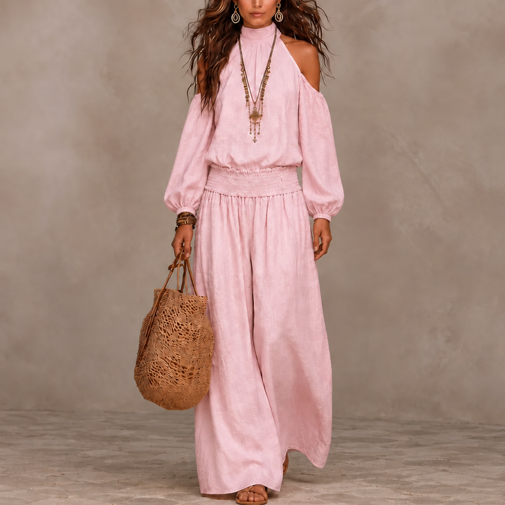 Driftbloom – Cold Shoulder Wide Leg Pants Set