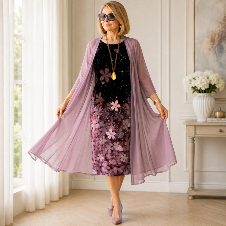 Onedress – Ombré Chiffon Duster And Floral Dress Set