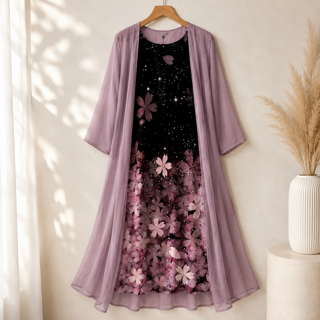 Onedress – Ombré Chiffon Duster And Floral Dress Set
