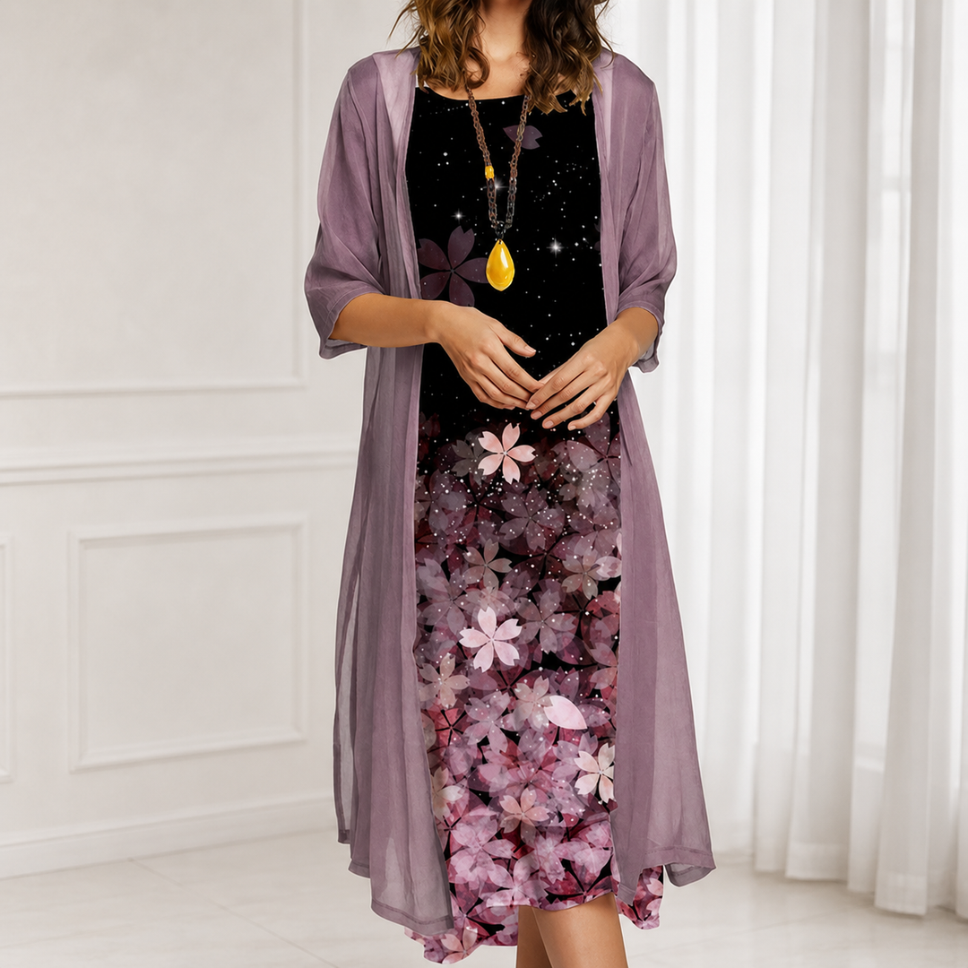 Onedress – Ombré Chiffon Duster And Floral Dress Set