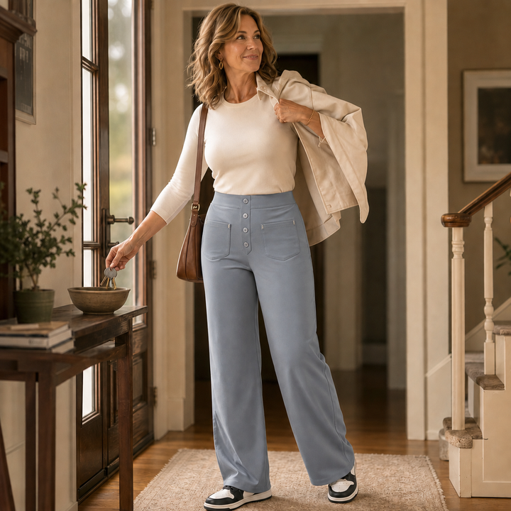 Reliefwear – High-Waist Faux-Button Stretch Pull-On Pants