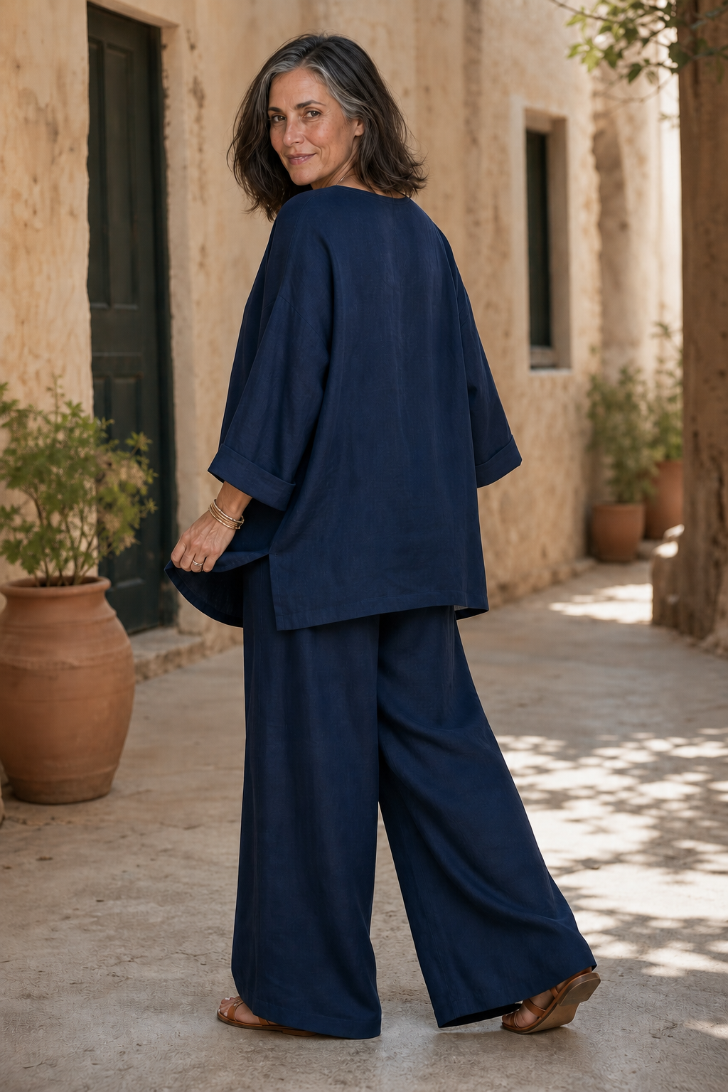 Wearlette – Linen-Look Wide-Leg Two-Piece Set