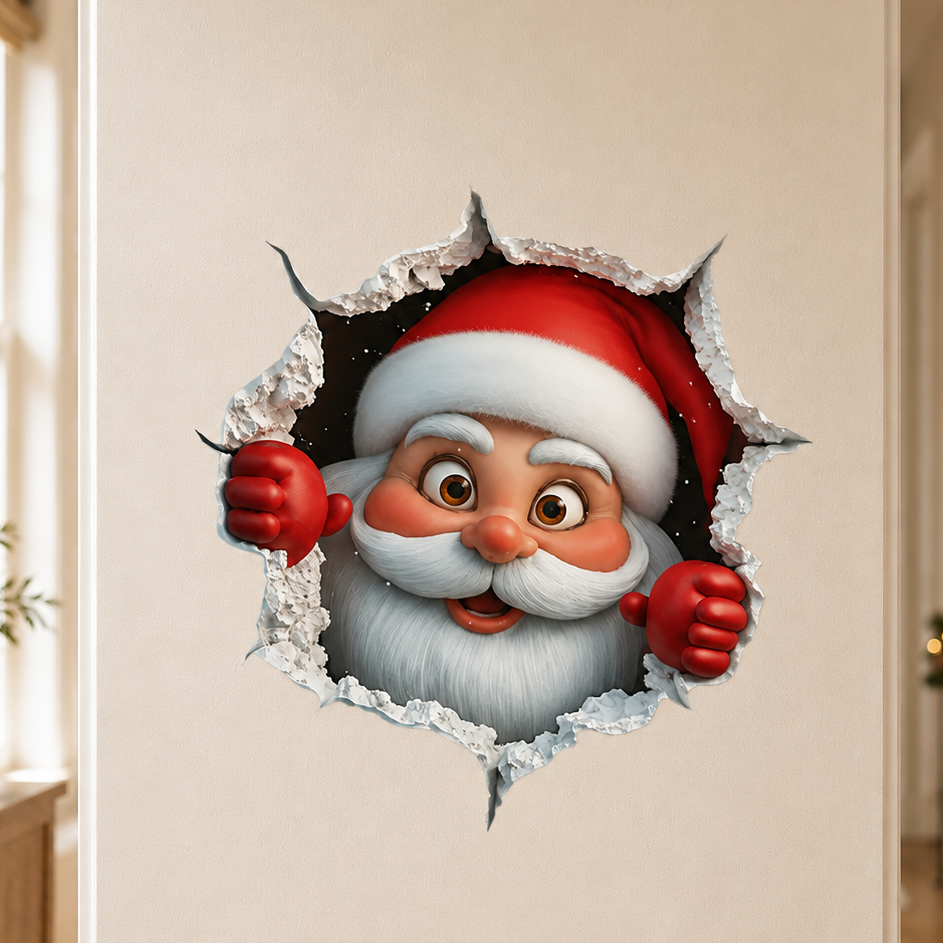 Peekaboo Claus – Peeking Santa Wall Sticker Decal (4pcs)