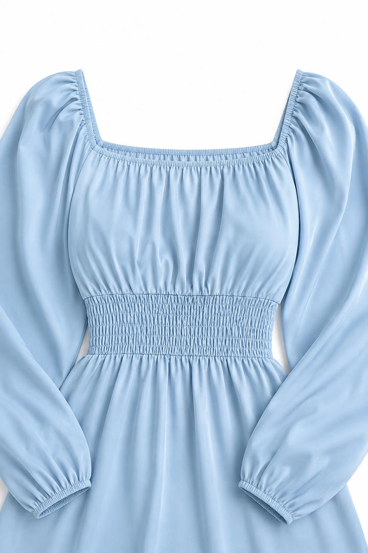 Trucewear – Smocked Square Neck Ruffled Midi Dress