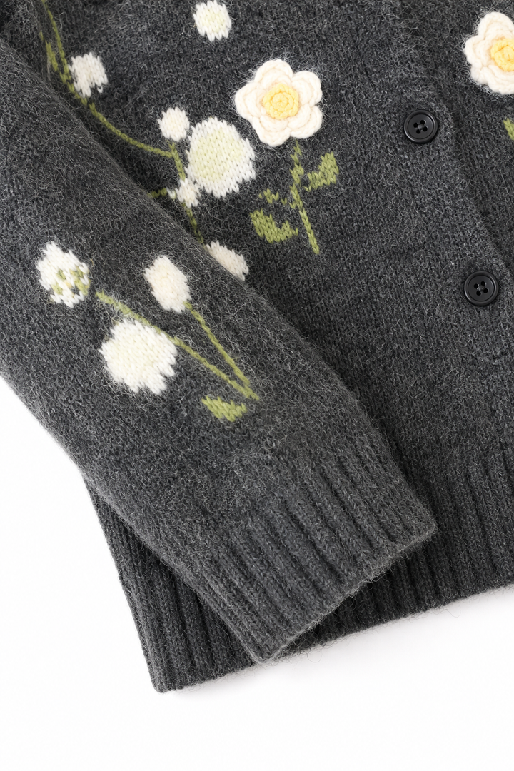 Meadowlin – Floral Knit Open-Front Cardigan