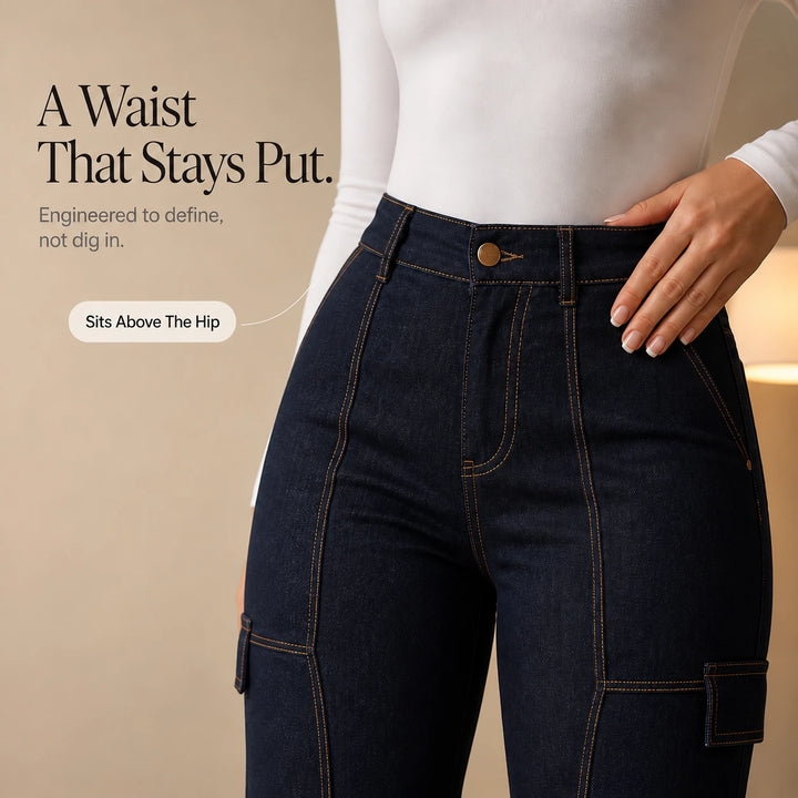 Stitchline – Contrast-Stitch High-Waisted Wide-Leg Jeans