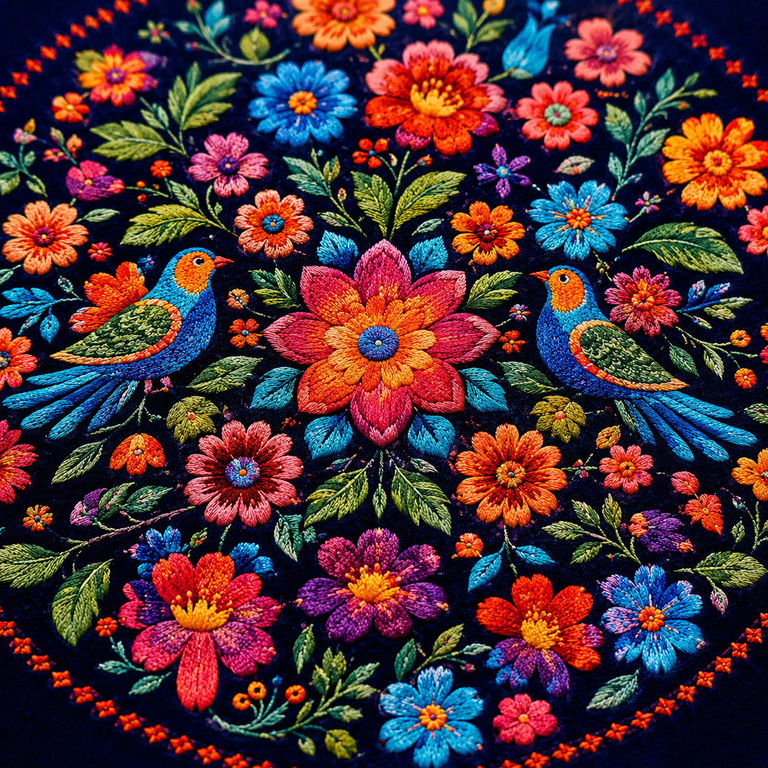 Casamora – Mexican Floral Embroidered Tablecloth with Scalloped Edge