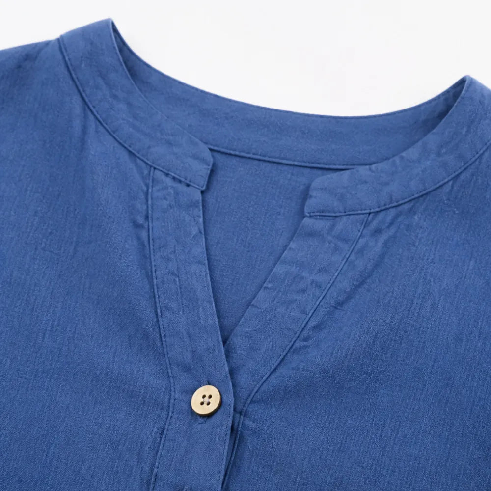 Amberlys – Airy Linen Blouse with V-Neck and Buttons