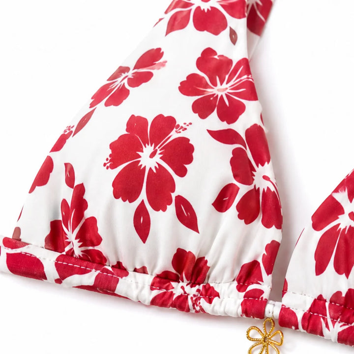 Florenza – Hibiscus Print Halter Bikini Set for Women, Side-Tie Bottoms, Tropical Swimwear