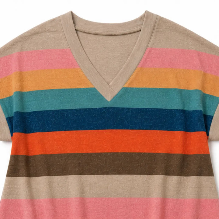 Marlowen – Striped V-Neck Knit T-Shirt Dress for Women, Soft Summer Casual