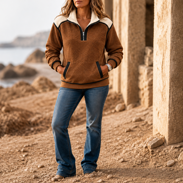 Cozyform – Sherpa Collar Colorblock Half-Zip Pullover