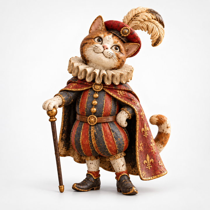Courtly Cats – Candle-Holding Cat Monk Figurine