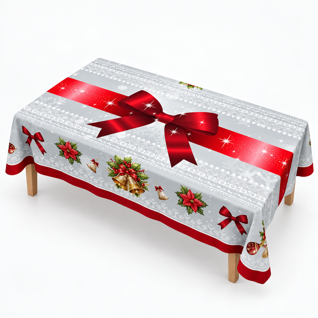 Holly & Hearth – Red Bow Printed Christmas Tablecloth
