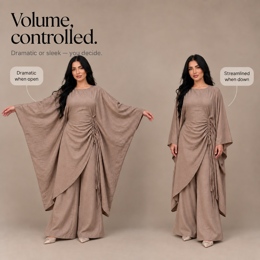 Elara – Adjustable-Waist Batwing Kaftan Trouser Set