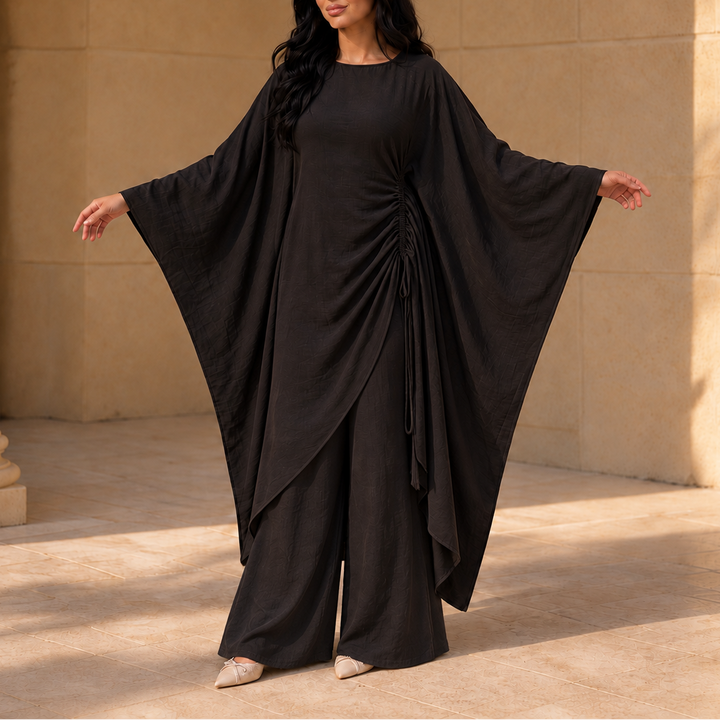 Elara – Adjustable-Waist Batwing Kaftan Trouser Set