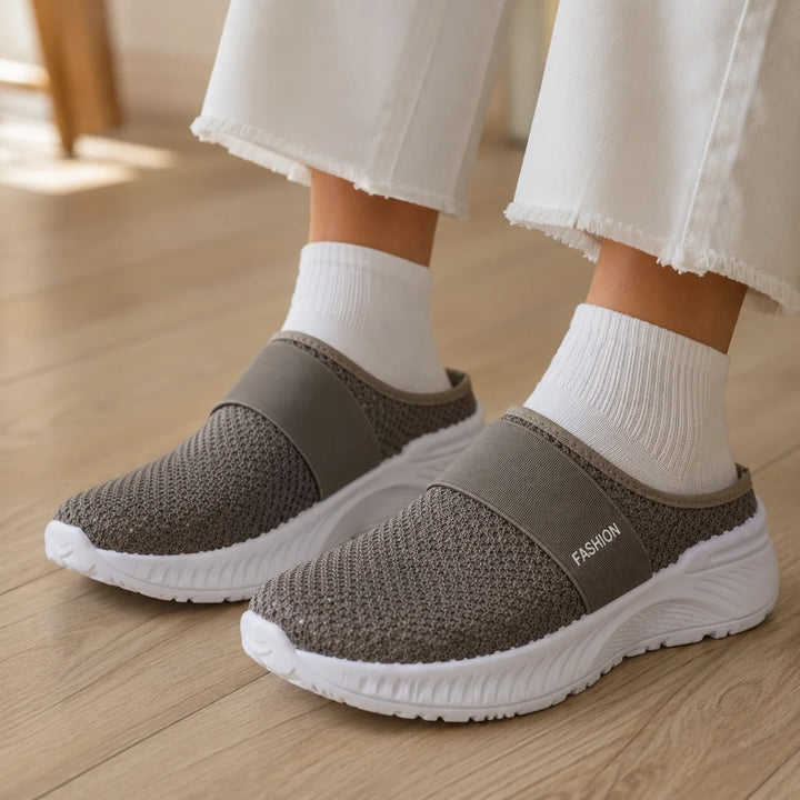 Stride & Soft – Women's Slip On Platform Mesh Sneakers, Breathable Non-Slip Mules