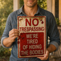 Hollerwood™ – Rustic No Trespassing Tin Sign for Porch Garage Garden