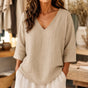 Sereva – Women's Relaxed V-Neck Blouse with Three-Quarter Sleeves and Curved Hem