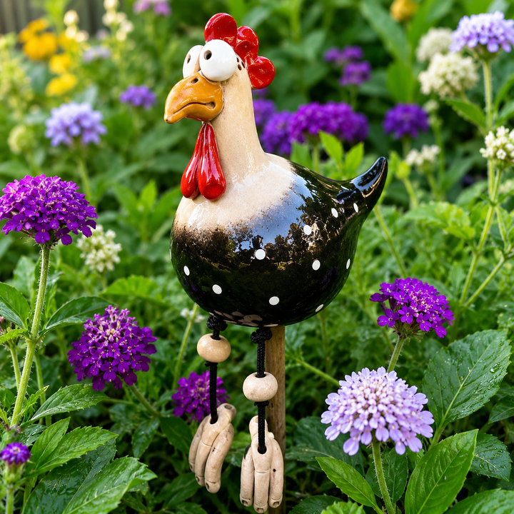 Henrietta™ – Hand-Glazed Ceramic Garden Hen with Dangling Legs