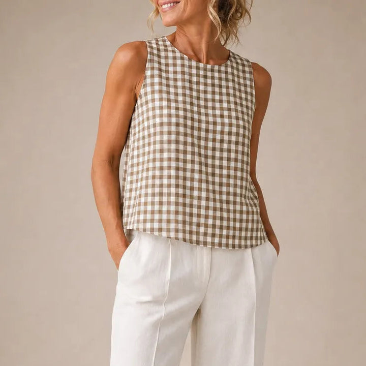 Linelle – Sleeveless Gingham Shell Top for Women, Boxy A-Line Summer Blouse